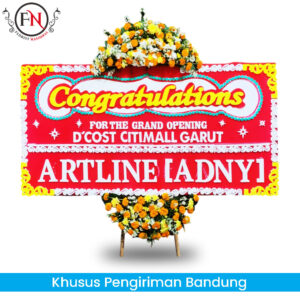 Bunga papan ucapan selamat atas kenaikan jabatan, grand opening, anniversary, pernikahan atau happy wedding, wisuda di Bandung.
